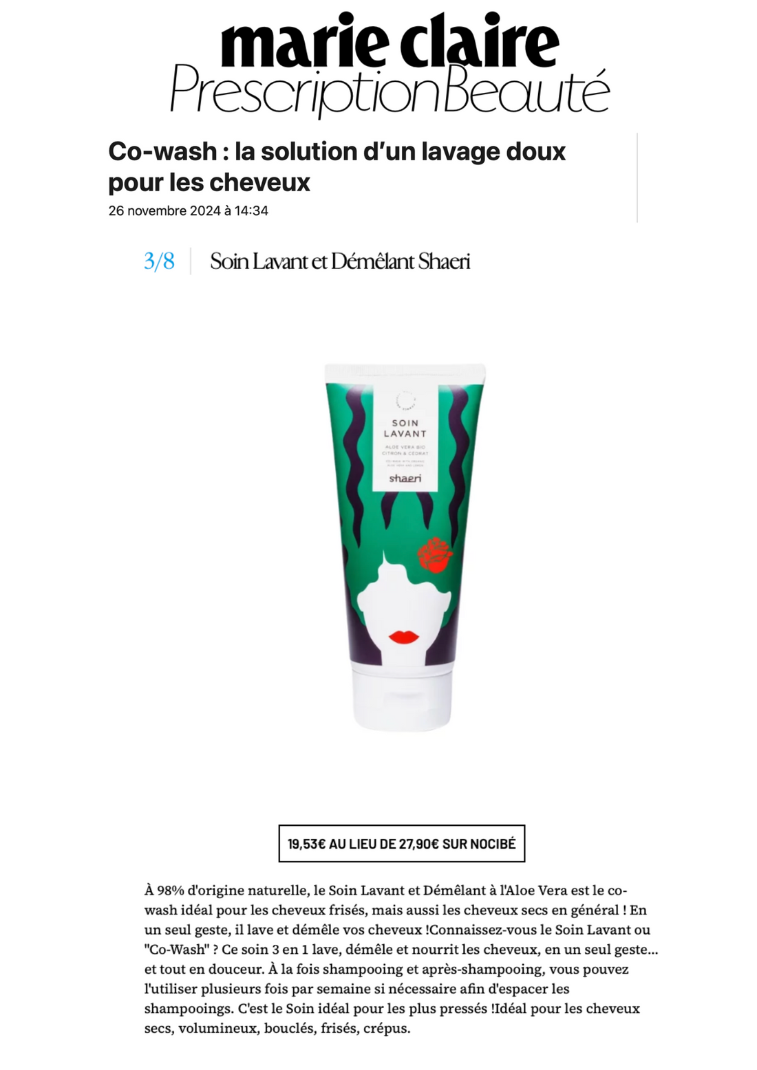 Marie Claire 11/26 : Les meilleurs co-wash pour un lavage tout en douceur